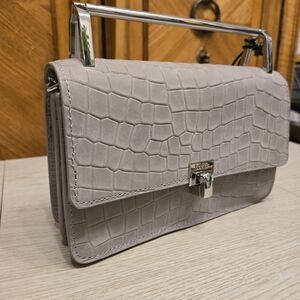 NWT Botkier Gray Suede Crocodile-Embossed Crossbody Bag